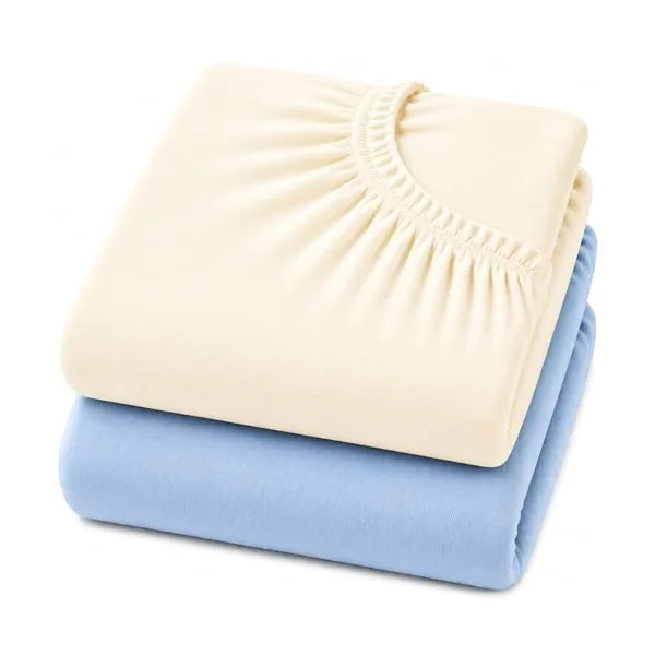 Dudu N Girlie Next to Me Crib Sheets 85x51cm – Cream & Blue, 2 Pack, 100% Jersey Cotton Fitted Bedding for Bedside & Co-Sleeping Cribs