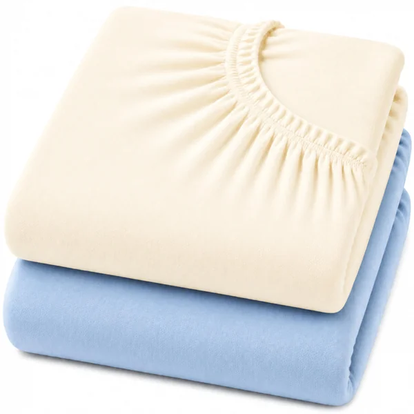 Dudu N Girlie Next to Me Crib Sheets 85x51cm – Cream & Blue, 2 Pack, 100% Jersey Cotton Fitted Bedding for Bedside & Co-Sleeping Cribs