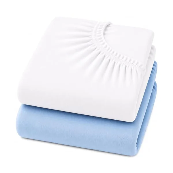 Dudu N Girlie Next to Me Crib Sheets 85x51cm – White & Blue, 2 Pack, 100% Jersey Cotton Fitted Bedding for Bedside & Co-Sleeping Cribs