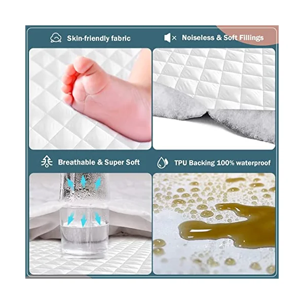 Dudu N Girlie Quilted Waterproof Cot Mattress Protector 120x60 cm - Quilted Fabric Hypoallergenic and Noiseless Fitted Sheet Cover - 100% Waterproof Mattress Protector Cot Mattress Topper.