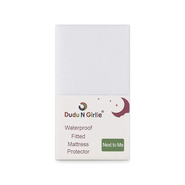 Dudu N Girlie Waterproof Mattress Protector for Chicco Next to Me Crib | Fitted Bedside Crib Mattress Cover | Fits Next2Me 51x85 cm, White.