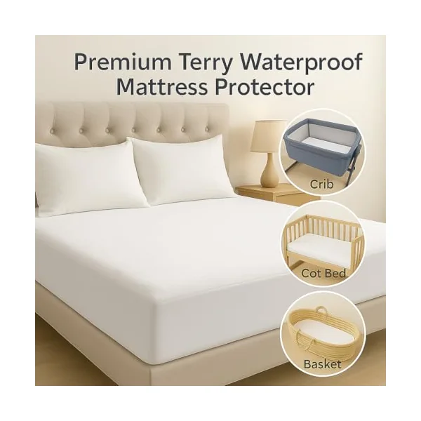Dudu N Girlie Waterproof Mattress Protector for Chicco Next to Me Crib | Fitted Bedside Crib Mattress Cover | Fits Next2Me 51x85 cm, White.
