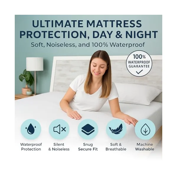 Dudu N Girlie Waterproof Mattress Protector for Chicco Next to Me Crib | Fitted Bedside Crib Mattress Cover | Fits Next2Me 51x85 cm, White.