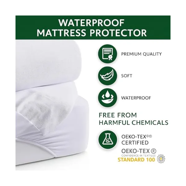 Dudu N Girlie Waterproof Mattress Protector - Smooth Terry Bedside Crib Mattress Cover(85x51cm) - Fits for Chicco Next to Me Mattress Protector Topper Cover Fitted.