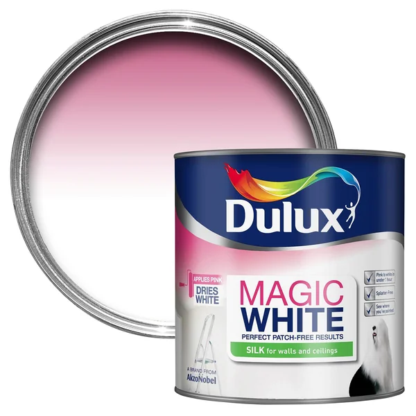 Dulux Magic Pure brilliant white Silk Wall & ceiling Emulsion paint, 2.5L