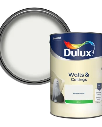 Dulux Walls & Ceilings White cotton Silk Emulsion paint, 5L