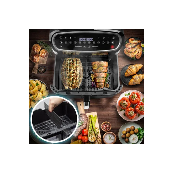Duronic AF34 BK Air Fryer Triple Drawer 10L Digital AirFryer with Visual Window Large Dual Zone Air Fryer for Family Meals - Black