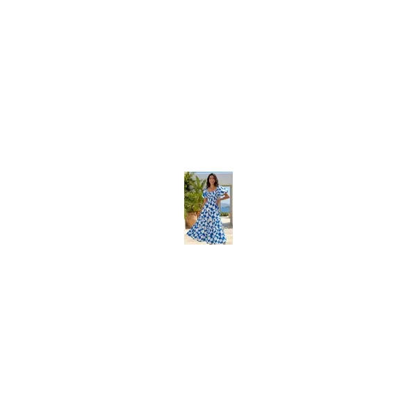 Dusk Blue Geo Print Tiered Dress