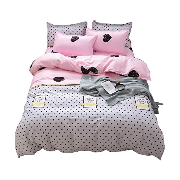 Duvet Cover Set, 3pcs Simple Style Easy Care 100% Microfiber Bedding Quilt Comforter Duvet Cover Set with Pillow Cases Anti-Allergic (King-220x230cm,Love)
