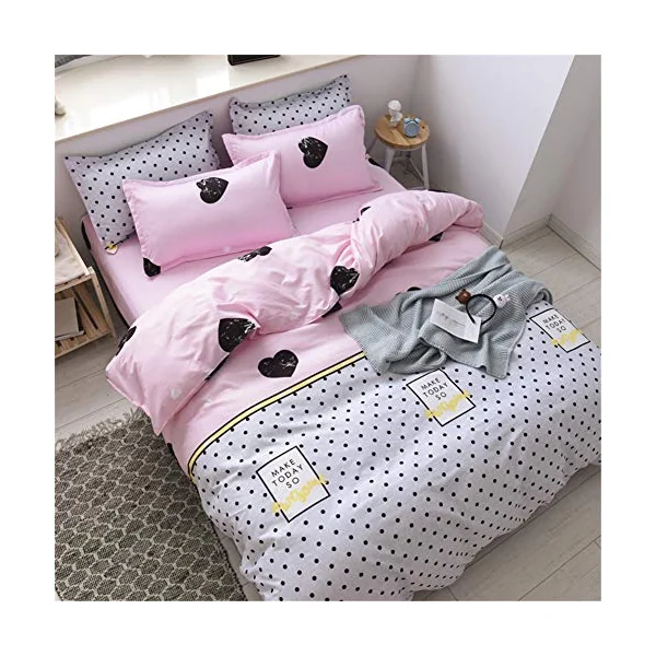 Duvet Cover Set, 3pcs Simple Style Easy Care 100% Microfiber Bedding Quilt Comforter Duvet Cover Set with Pillow Cases Anti-Allergic (King-220x230cm,Love)