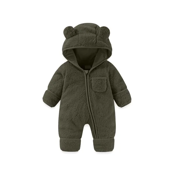 duxyoz Newborn Baby Boys Girls Bear Outfit Winter Hooded Romper Teddy Fleece Thermal Snowsuit Long Sleeve Cute Onsies Warm Footie One Piece Outerwear Zipper Winter Jumpsuit Coat 0-12 Months