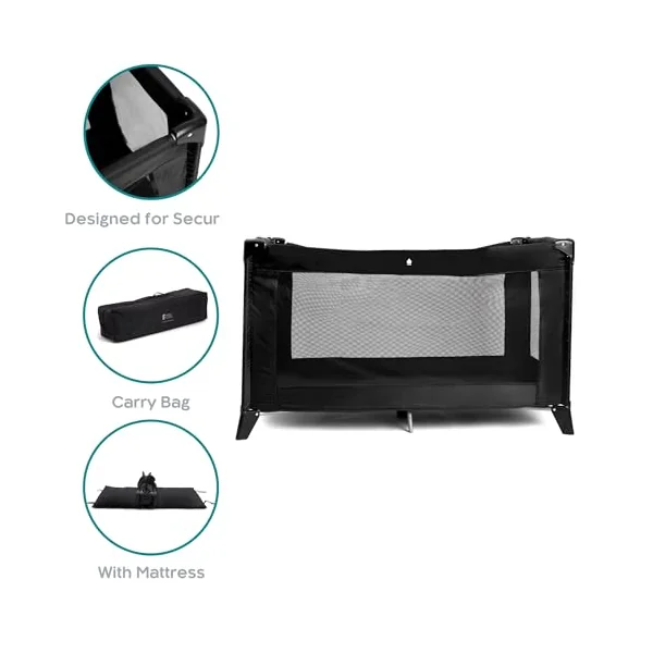 EastCoast Travel Cot with Padded Mattress Lightweight Compact and Portable Baby Bed 120 x 60 cm | Breathable mesh