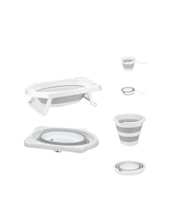 ebebek baby plus Foldable Bathtub Set 3 Pcs | Baby Bath Set Foldable Bathtub with Buckets | Non-Slip Support Leg, Collapsible Tub for Toddler Baby Kids Bathing Set