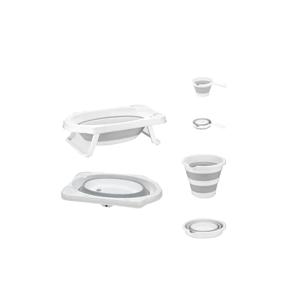 ebebek baby plus Foldable Bathtub Set 3 Pcs | Baby Bath Set Foldable Bathtub with Buckets | Non-Slip Support Leg, Collapsible Tub for Toddler Baby Kids Bathing Set