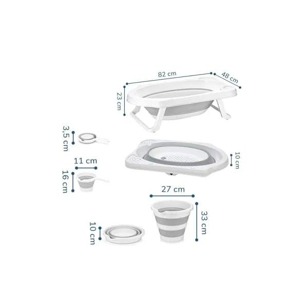 ebebek baby plus Foldable Bathtub Set 3 Pcs | Baby Bath Set Foldable Bathtub with Buckets | Non-Slip Support Leg, Collapsible Tub for Toddler Baby Kids Bathing Set