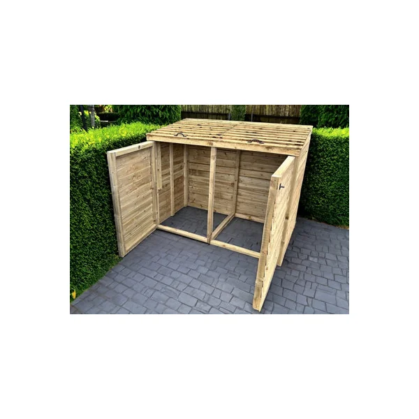 eDecks Outdoor Garden Yard Wooden Timber Double Wheelie Bin Store Storage for 2 Bins 1350mm x 1645mm x 945mm