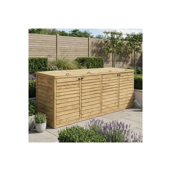 eDecks Outdoor Garden Yard Wooden Timber Quad Wheelie Bin Store Storage for 4 Bins 1350mm x 3290mm x 945mm