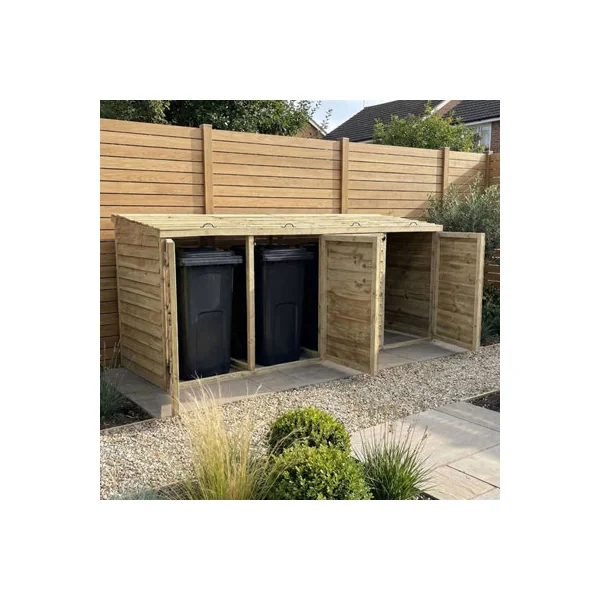 eDecks Outdoor Garden Yard Wooden Timber Quad Wheelie Bin Store Storage for 4 Bins 1350mm x 3290mm x 945mm