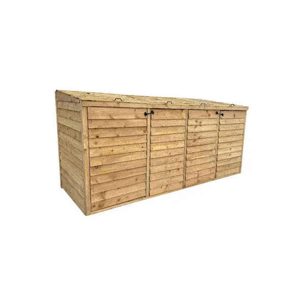 eDecks Outdoor Garden Yard Wooden Timber Quad Wheelie Bin Store Storage for 4 Bins 1350mm x 3290mm x 945mm