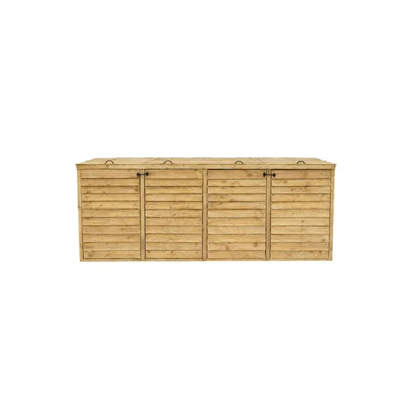 eDecks Outdoor Garden Yard Wooden Timber Quad Wheelie Bin Store Storage for 4 Bins 1350mm x 3290mm x 945mm