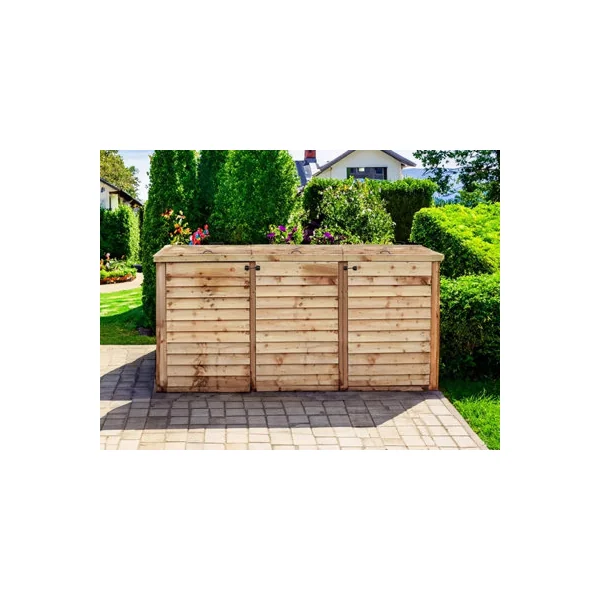 eDecks Outdoor Garden Yard Wooden Timber Triple Wheelie Bin Store Storage for 3 Bins 1350mm x 2445mm x 945mm