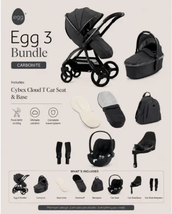Egg 3 Bundle Carbonite with Cybex Cloud T Car Seat & Base