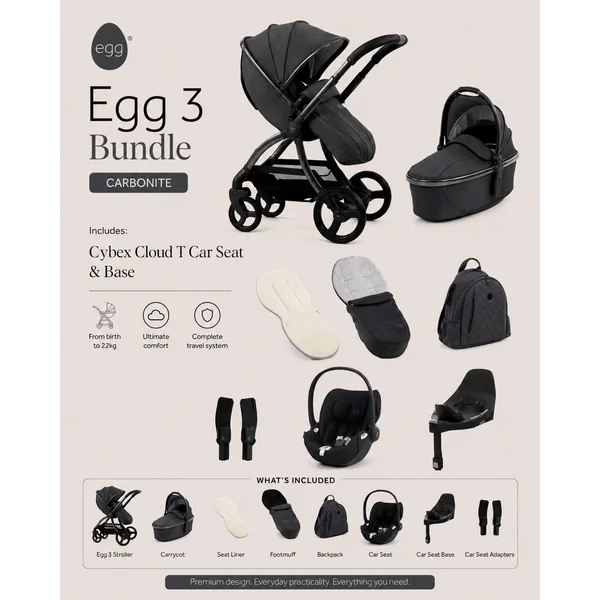 Egg 3 Bundle Carbonite with Cybex Cloud T Car Seat & Base