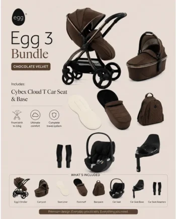 Egg 3 Bundle Chocolate Velvet with Cybex Cloud T Car Seat & Base