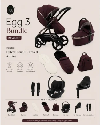 Egg 3 Bundle Mulberry with Cybex Cloud T Car Seat & Base