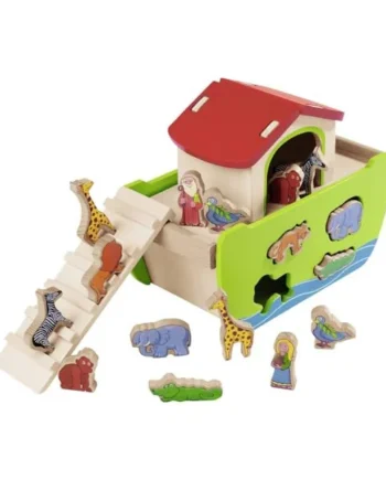 Eichhorn Wooden Noah's Ark Multi-Colour Shape Sorter Toy with 16 Colourful Animal Shapes & 2 Human Figures | Ages 1 plus, Multicolour, 100002084