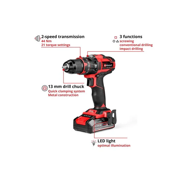 Einhell Cordless Combi Drill 44Nm 18V With Battery And Charger TE-CD 18/44 Li-i Power X-Change