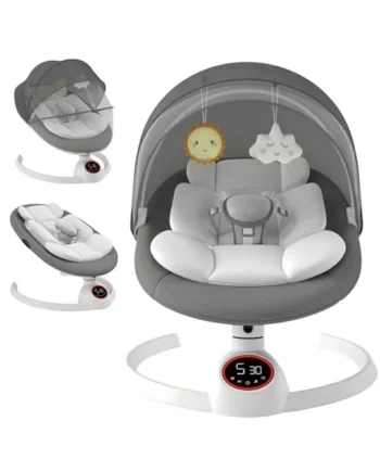 Electric Baby Swing Chair from Birth, Bluetooth Bouncer with 5 Swing Speed, 3-Stage Timer and Remote Control, Portable Baby Rocking Rocker Seat Touch Screen Music Speaker Grey