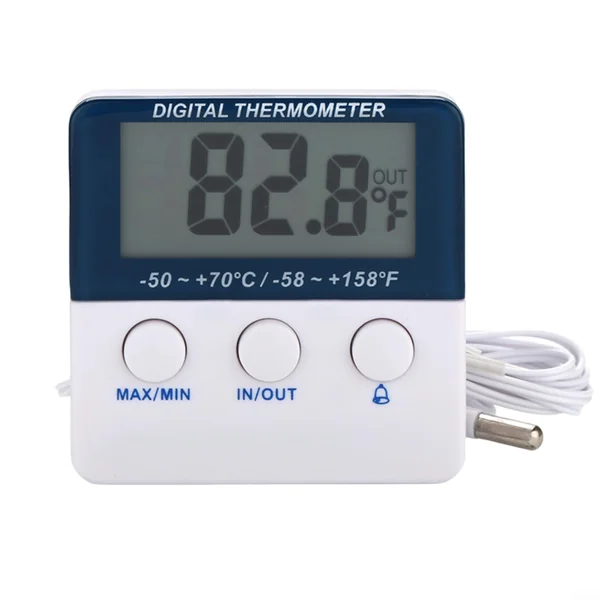 Electronic Fridge Thermometer with Alarm, Tracks Max Min Temp for Home, Wine Cellar, Freezer, Baby Room, Compact Plastic Design, Easy Read
