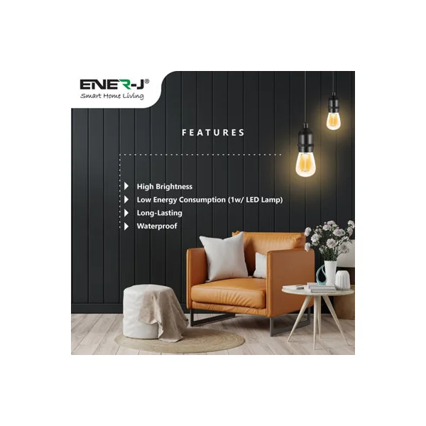 Ener-J Spare LED Filament Bulbs for T471 String Light Kit 1W S14 Clear Pack of 5