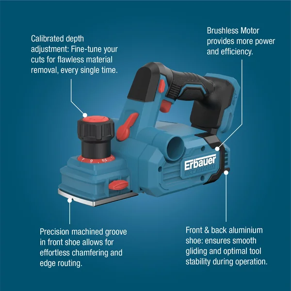 Erbauer 18V EXT Keep Cool 82mm Brushless V2 Cordless Planer (Bare Tool) - ERI1108PLN