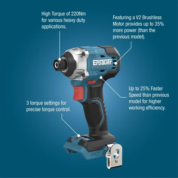 Erbauer 18V EXT Keep Cool Brushless V2 Cordless Impact driver (Bare Tool) - ERI1093IPD