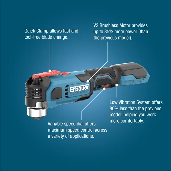 Erbauer 18V EXT Keep Cool Brushless V2 Cordless Multi tool (Bare Tool) - ERI1080MLT