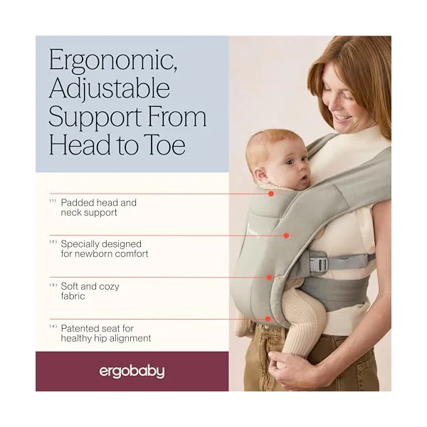 Ergobaby Embrace Baby Carrier for Newborns from Birth with Head Support, Extra Soft and Ergonomic, Soft Olive