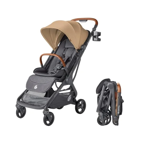 Ergobaby Metro 3 Deluxe Pushchair Buggy with Reclining Function, Baby Buggy from Birth to 22kg (0-4 Years), one-Hand fold and car seat Compatible, Camel