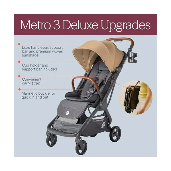 Ergobaby Metro 3 Deluxe Pushchair Buggy with Reclining Function, Baby Buggy from Birth to 22kg (0-4 Years), one-Hand fold and car seat Compatible, Camel