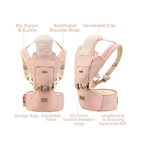 Ergonomic Baby Carrier with Hip Seat, 360° Positions, Soft and Breathable, All Seasons, for Newborns and Toddlers, Hiking Shopping Travelling