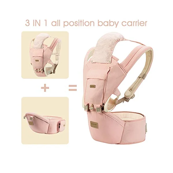 Ergonomic Baby Carrier with Hip Seat, 360° Positions, Soft and Breathable, All Seasons, for Newborns and Toddlers, Hiking Shopping Travelling