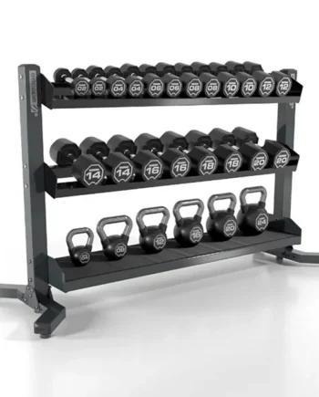 Escape Fitness Urethane Dumbbell, Kettlebell and Rack Set