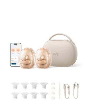 eufy Breast Pump S2 Pro, Wearable Electric Breast Pump with Heated Massage | Double-Sealed Flange, Nipple Light, App-Controll, Full Milk & Leak Alerts, Wireless Charging Case, Hospital-Grade Suction