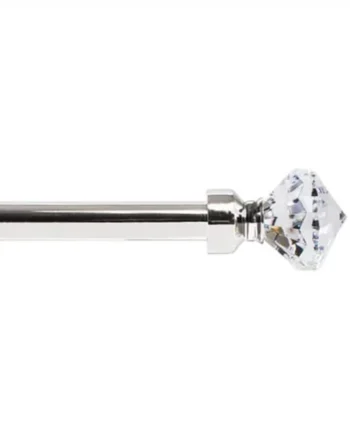 Extendable Metal Curtain Pole With Crystal Finial - Brushed Chrome