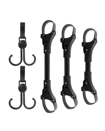 Faddare 3pcs Stroller Connector with 2pcs Stroller Hook, Connector for Toddlers, Quick Release Adjustable Length with Hook Stroller Connector Set Twins(Black)