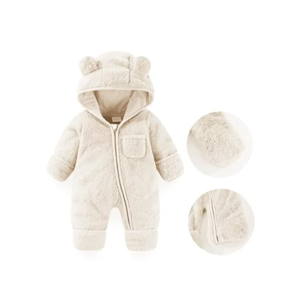 Fairy Baby Baby Snowsuit, Newborn Baby Bear Hooded Footed Romper Fleece Snowsuit Cartoon Flannel Zipper Jumpsuit Fall Winter Outfits
