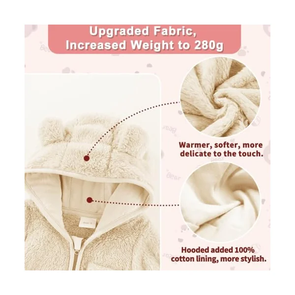 Fairy Baby Baby Snowsuit, Newborn Baby Bear Hooded Footed Romper Fleece Snowsuit Cartoon Flannel Zipper Jumpsuit Fall Winter Outfits