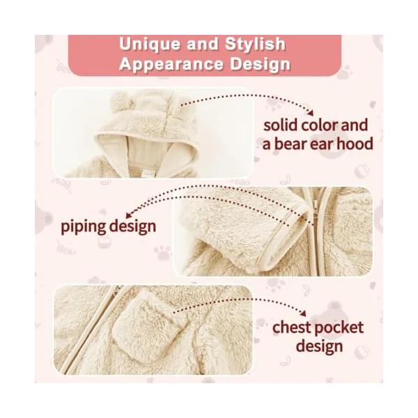 Fairy Baby Baby Snowsuit, Newborn Baby Bear Hooded Footed Romper Fleece Snowsuit Cartoon Flannel Zipper Jumpsuit Fall Winter Outfits