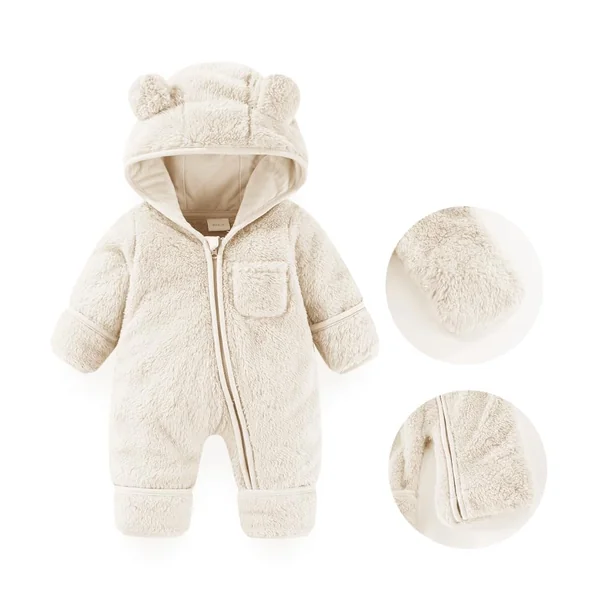 Fairy Baby Baby Snowsuit, Newborn Baby Bear Hooded Footed Romper Fleece Snowsuit Cartoon Flannel Zipper Jumpsuit Fall Winter Outfits